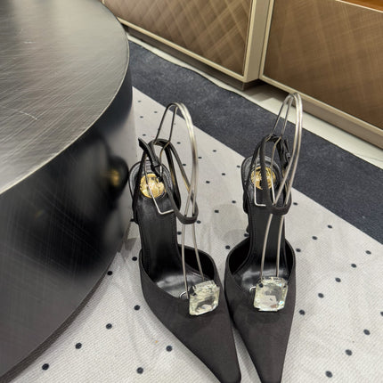 HARLOW PUMPS IN BLACK SATIN CREPE AND CRYSTALS