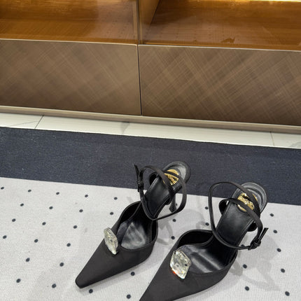 HARLOW PUMPS IN BLACK SATIN CREPE AND CRYSTALS