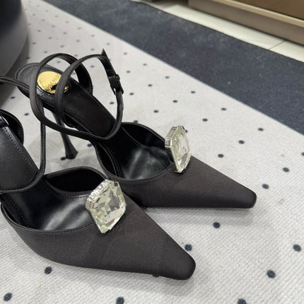 HARLOW PUMPS IN BLACK SATIN CREPE AND CRYSTALS