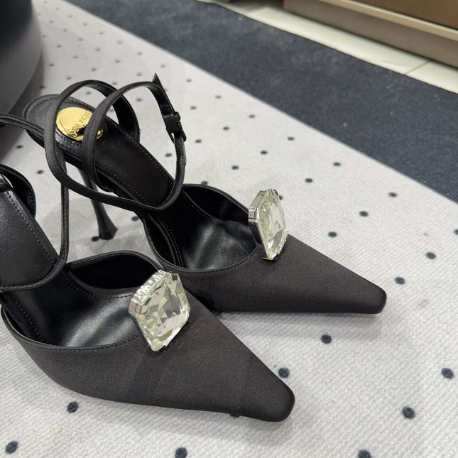 HARLOW PUMPS IN BLACK SATIN CREPE AND CRYSTALS