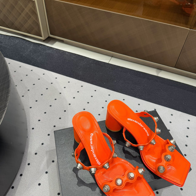 RIOT 65MM SANDAL IN FIRE ORANGE LAMBSKIN