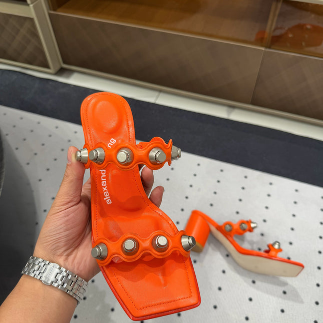 RIOT 65MM SANDAL IN FIRE ORANGE LAMBSKIN