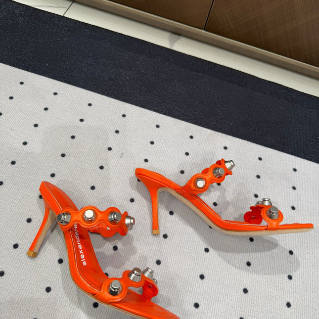 RIOT 80 MM SANDAL IN FIRE ORANGE LAMBSKIN