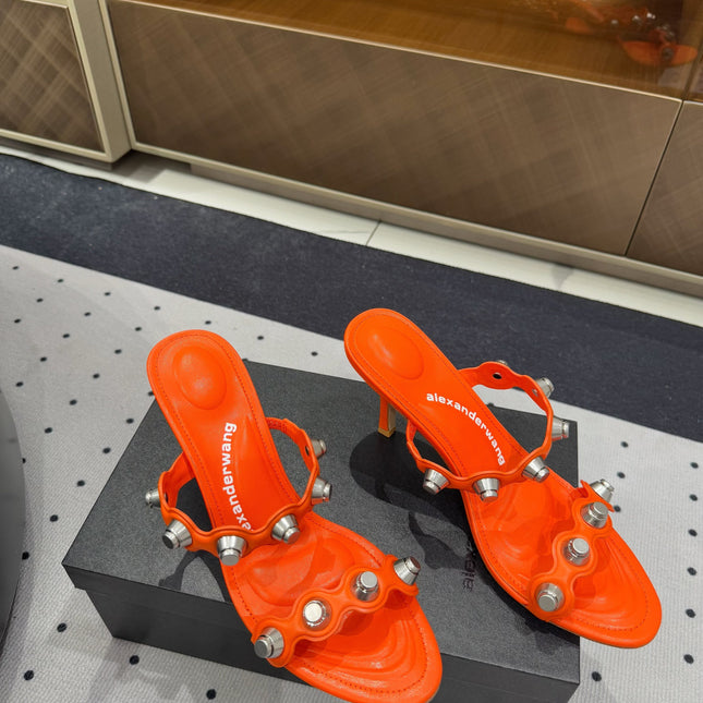 RIOT 80 MM SANDAL IN FIRE ORANGE LAMBSKIN