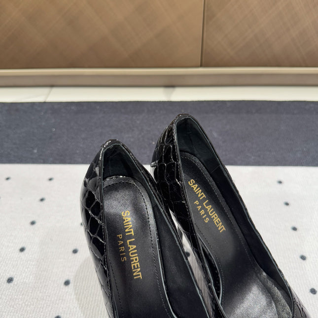 NORMA PUMPS IN BLACK CROCODILE PATTERN SHEEPSKIN