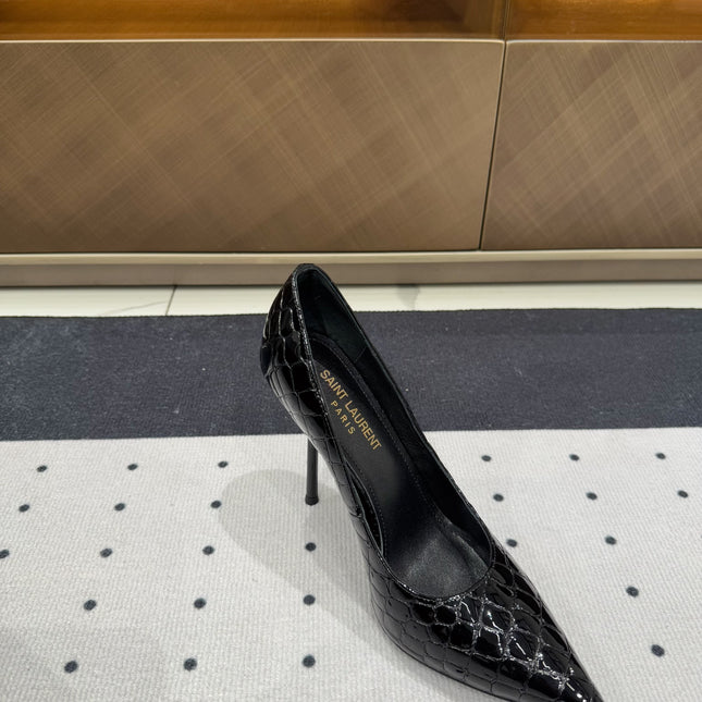 NORMA PUMPS IN BLACK CROCODILE PATTERN SHEEPSKIN