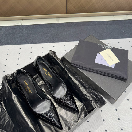 NORMA PUMPS IN BLACK CROCODILE PATTERN SHEEPSKIN