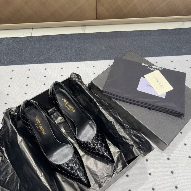 NORMA PUMPS IN BLACK CROCODILE PATTERN SHEEPSKIN