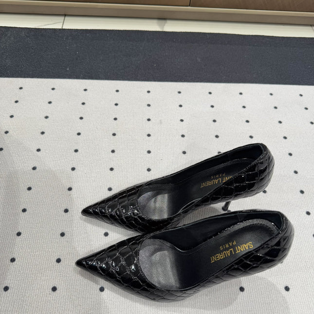 NORMA PUMPS IN BLACK CROCODILE PATTERN SHEEPSKIN