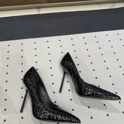 NORMA PUMPS IN BLACK CROCODILE PATTERN SHEEPSKIN