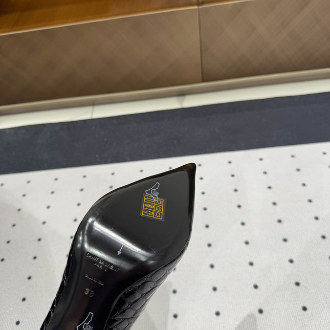 NORMA PUMPS IN BLACK CROCODILE PATTERN SHEEPSKIN