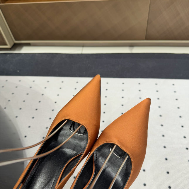 L'ENTRACTE SLINGBACK PUMPS IN BRONZE BROWN SATIN