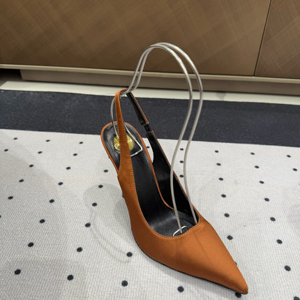 L'ENTRACTE SLINGBACK PUMPS IN BRONZE BROWN SATIN