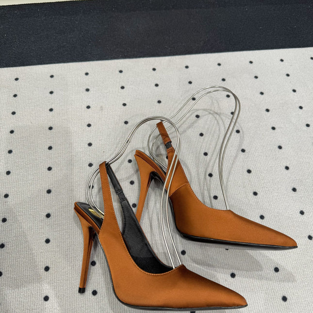 L'ENTRACTE SLINGBACK PUMPS IN BRONZE BROWN SATIN