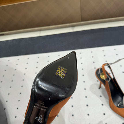 L'ENTRACTE SLINGBACK PUMPS IN BRONZE BROWN SATIN