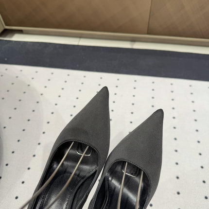 L'ENTRACTE SLINGBACK PUMPS IN BLACK SATIN