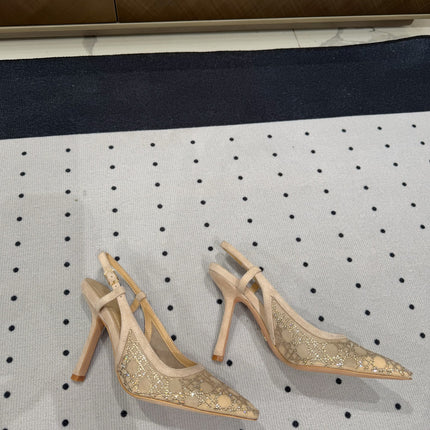 HIGH HEELS SLINGBACK IN CAMEL BEIGE LAMB SUEDE 10 CM
