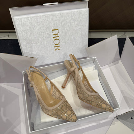 HIGH HEELS SLINGBACK IN CAMEL BEIGE LAMB SUEDE 10 CM