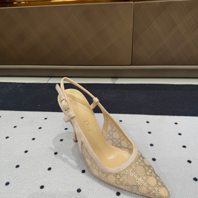 HIGH HEELS SLINGBACK IN CAMEL BEIGE LAMB SUEDE 10 CM