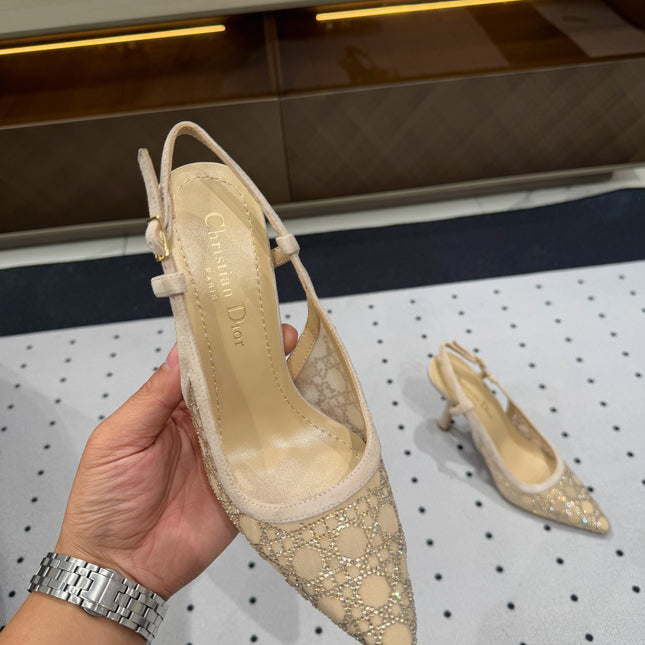 HIGH HEELS SLINGBACK IN CAMEL BEIGE LAMB SUEDE 10 CM