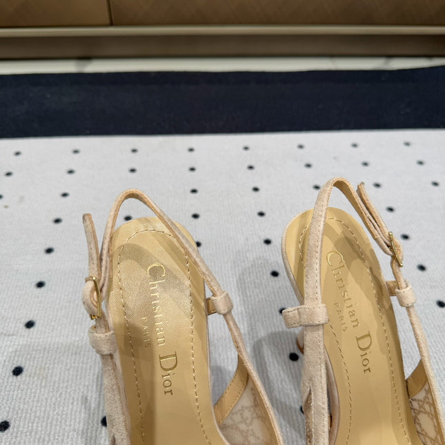 HIGH HEELS SLINGBACK IN CAMEL BEIGE LAMB SUEDE 10 CM