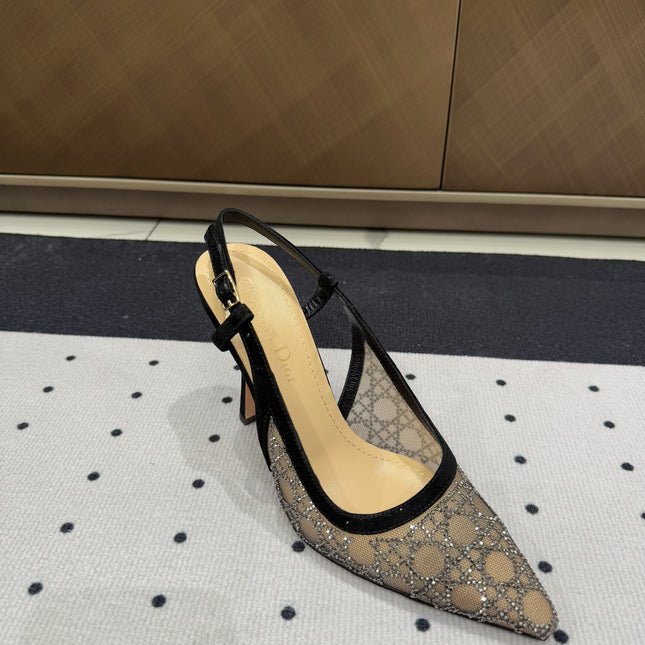 HIGH HEELS SLINGBACK IN BLACK LAMB SUEDE 10 CM