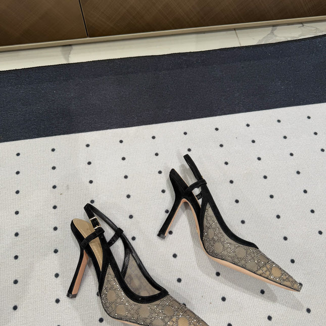 HIGH HEELS SLINGBACK IN BLACK LAMB SUEDE 10 CM