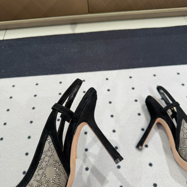 HIGH HEELS SLINGBACK IN BLACK LAMB SUEDE 10 CM