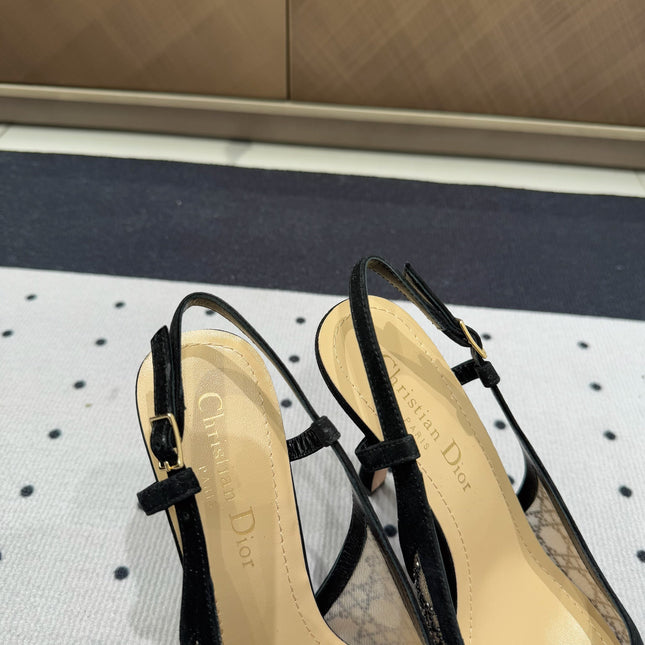 HIGH HEELS SLINGBACK IN BLACK LAMB SUEDE 10 CM