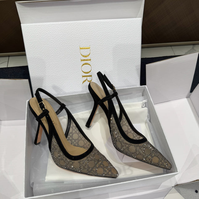 HIGH HEELS SLINGBACK IN BLACK LAMB SUEDE 10 CM