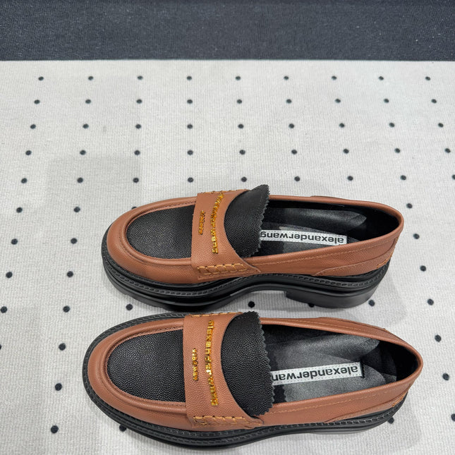 CARTER PLATFORM LOAFER 75MM IN BROWN MIX BLACK COWHIDE