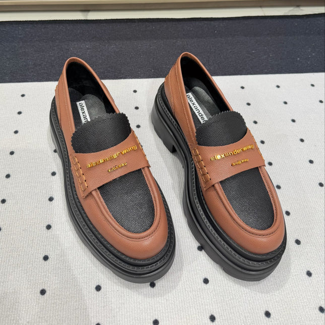 CARTER PLATFORM LOAFER 75MM IN BROWN MIX BLACK COWHIDE