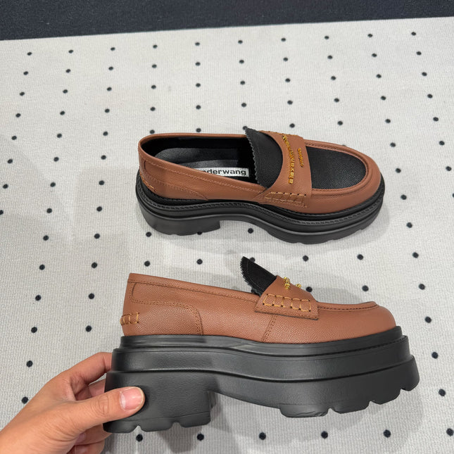 CARTER PLATFORM LOAFER 75MM IN BROWN MIX BLACK COWHIDE