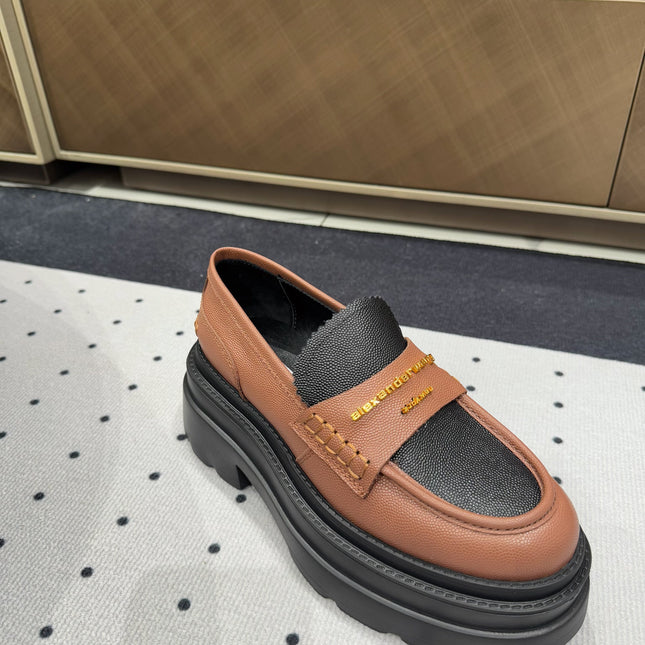 CARTER PLATFORM LOAFER 75MM IN BROWN MIX BLACK COWHIDE