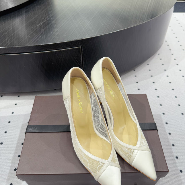 POINTED-TOE HIGH PUMPS 95MM IN WHITE MESH AND SILK