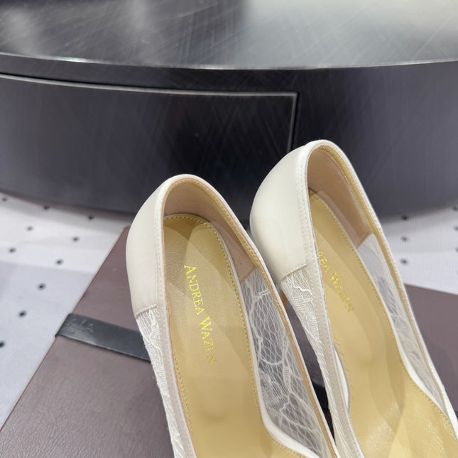 POINTED-TOE HIGH PUMPS 95MM IN WHITE MESH AND SILK