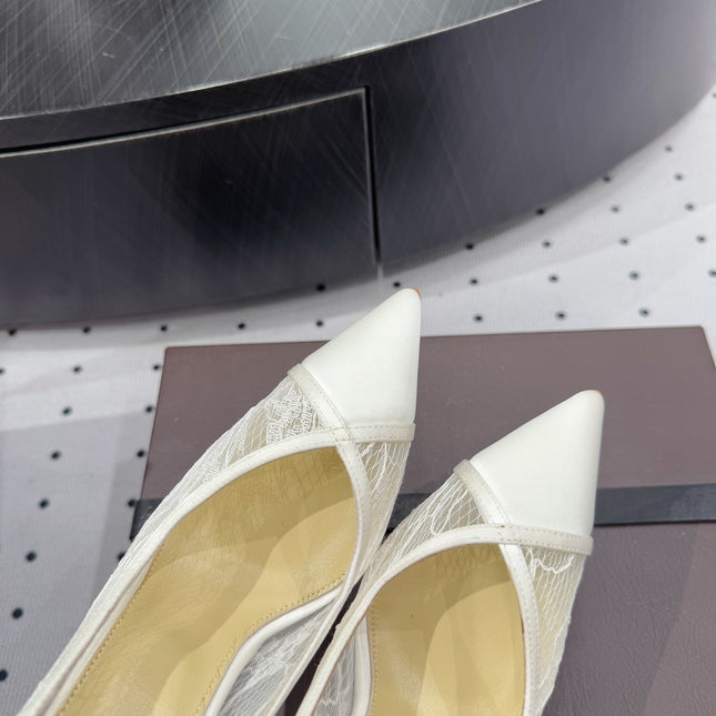 POINTED-TOE HIGH PUMPS 95MM IN WHITE MESH AND SILK