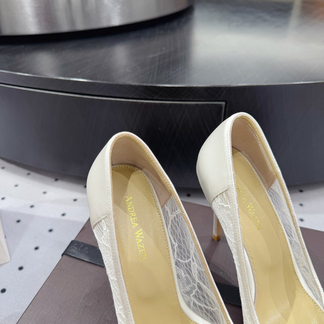 POINTED-TOE HIGH PUMPS 95MM IN WHITE MESH AND SILK