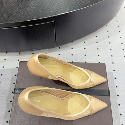 POINTED-TOE HIGH PUMPS 95MM IN YELLOW MESH AND SILK
