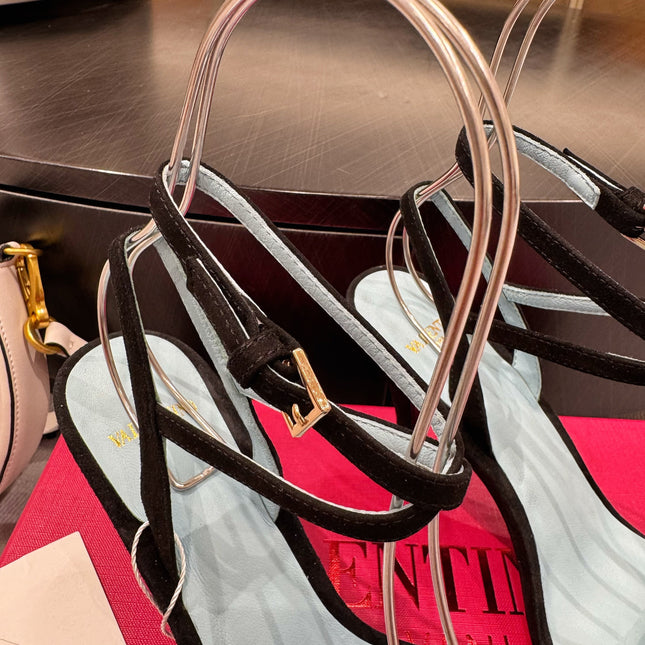 VLTN HIGH SANDAL 25S 60 MM IN BLACK SUEDE AND MULTICOLOR CALFSKIN