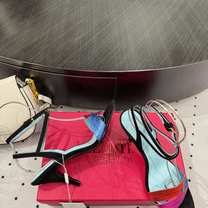 VLTN HIGH SANDAL 25S 60 MM IN BLACK SUEDE AND MULTICOLOR CALFSKIN