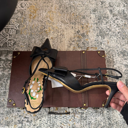 VLTN HIGH HEEL 25S 80 MM IN BLACK CALFSKIN WITH BOW