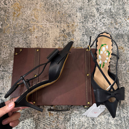 VLTN HIGH HEEL 25S 80 MM IN BLACK CALFSKIN WITH BOW