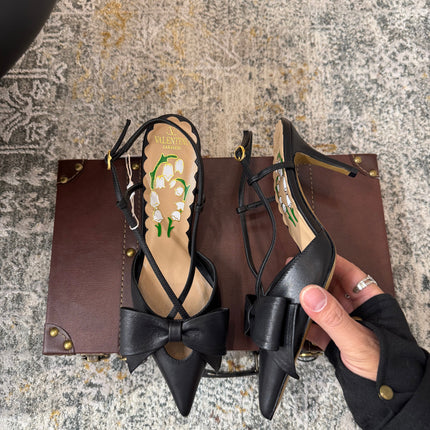 VLTN HIGH HEEL 25S 80 MM IN BLACK CALFSKIN WITH BOW