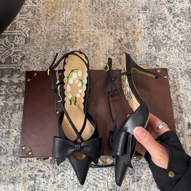 VLTN HIGH HEEL 25S 80 MM IN BLACK CALFSKIN WITH BOW