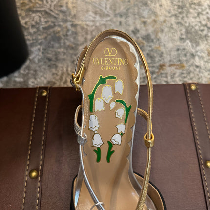 VLTN HIGH HEEL 25S 80 MM IN BLACK FABRIC MIX SILVER CALFSKIN WITH BOW