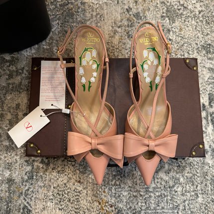 VLTN HIGH HEEL 25S 80 MM IN WARM CLAY PINK CALFSKIN WITH BOW