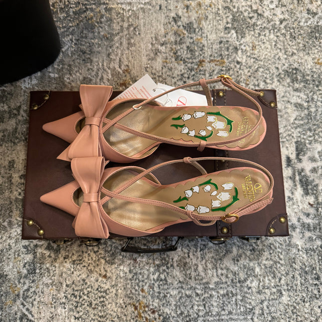 VLTN HIGH HEEL 25S 80 MM IN WARM CLAY PINK CALFSKIN WITH BOW