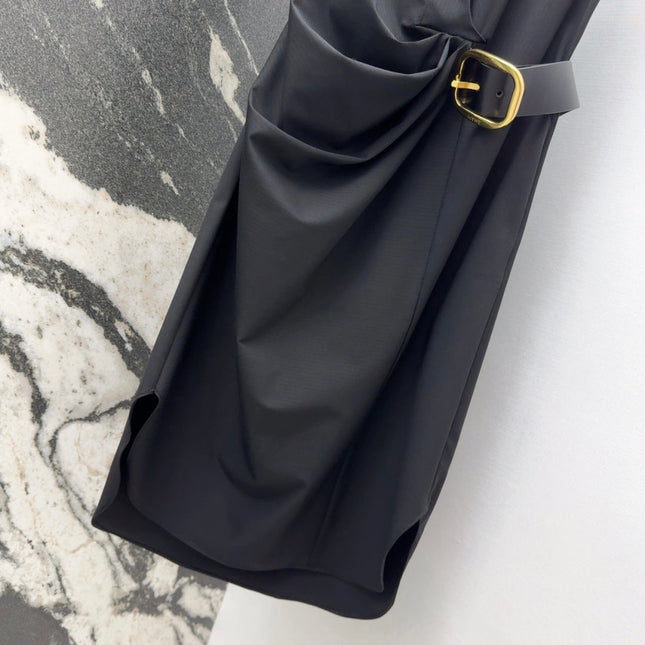 Loewe 25 Drape Sleeveless Dress Black Polyester Fiber