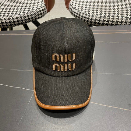 MM BASEBALL CAP IN BLACK DENIM AND CALFSKIN